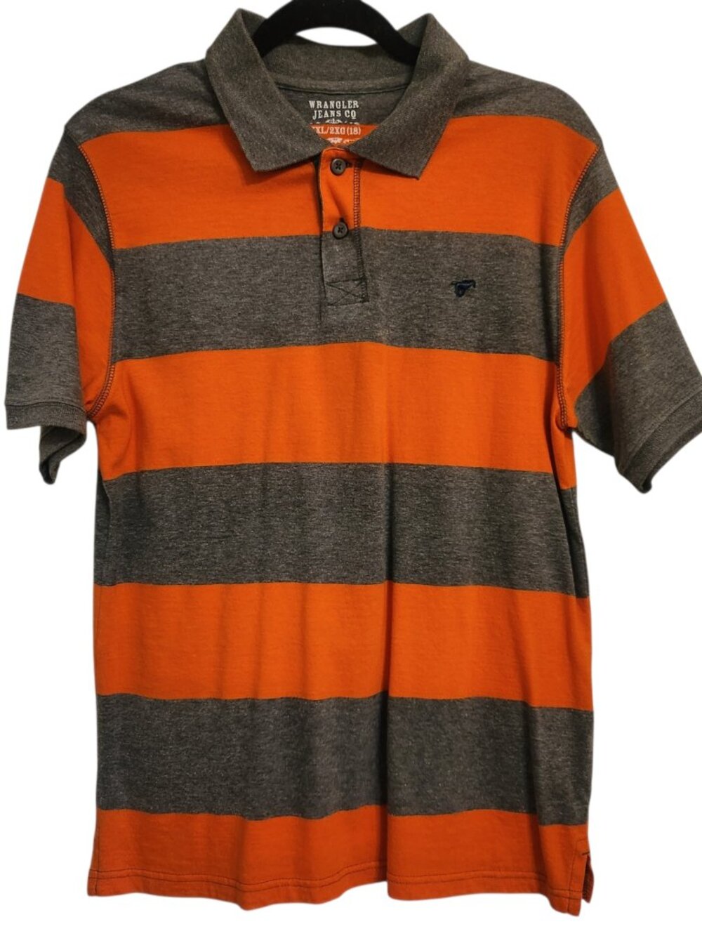 Wrangler Jeans Co. Orange and Gray Stripe Polo Size XXL (18)
